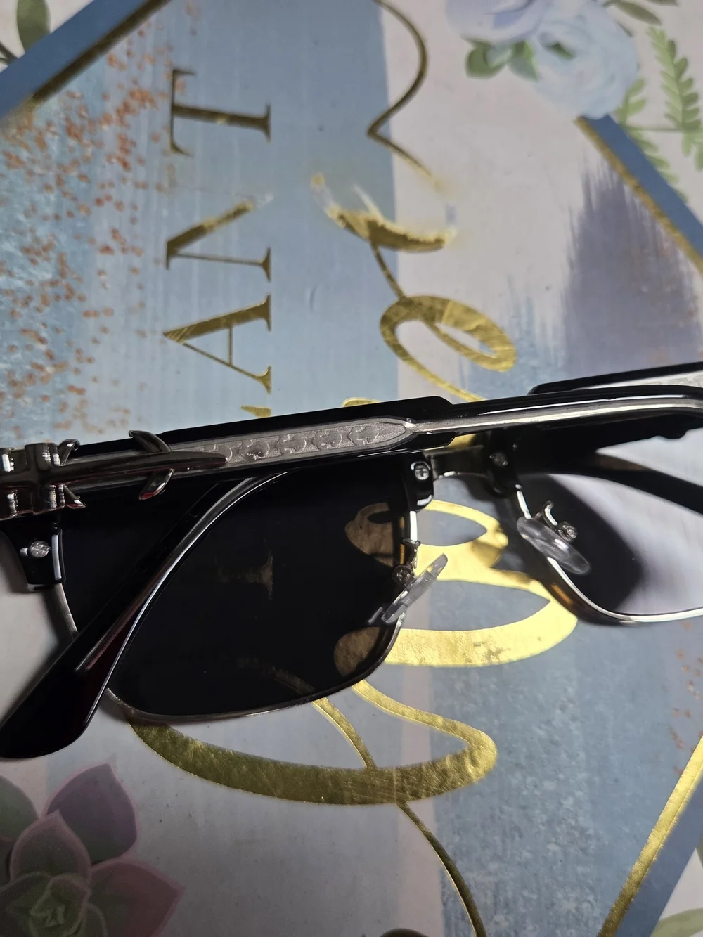 Chrome Hearts UNISEX Black Cat-Eye Sunglasses with Silver Fleur-de-Lis Accent